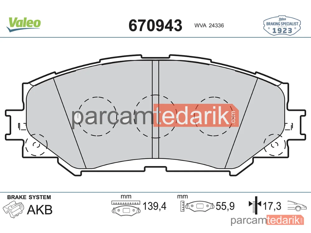 670943 | Fren Balatası — Subaru Forester, Toyota Auris, Toyota Corolla